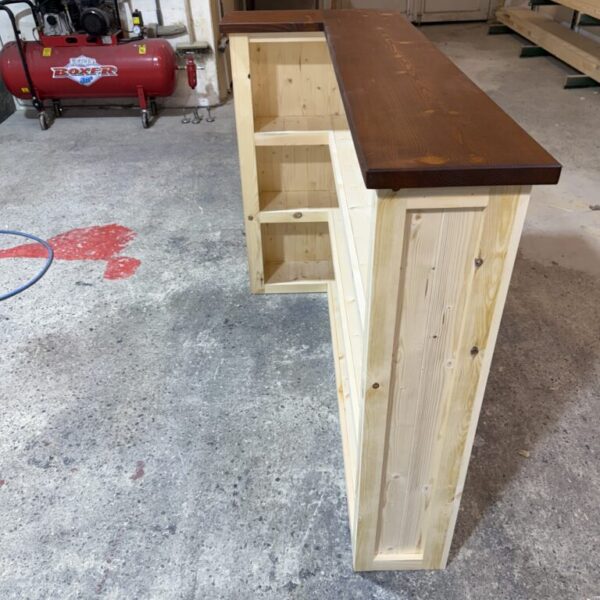 WOODEN BAR L SHAPE NO FINISH/DARK OAK TOP